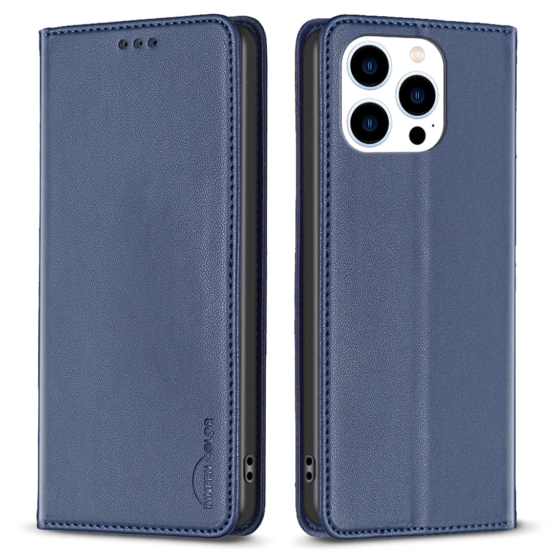Binfen Color BF18 For iPhone 15 Pro Max PU Leather Shockproof Cover Card Holder Stand Phone Case - Blue Binfen Color BF18 For iPhone 15 Pro Max PU Leather Shockproof Cover Card Holder Stand Phone Case - Blue